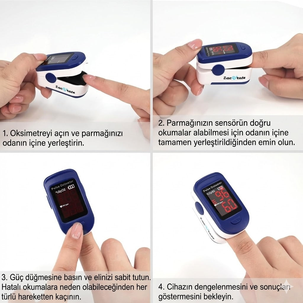 Kan-Oksijen ve Nabız Ölçen Parmak Tipi Oksimetre
